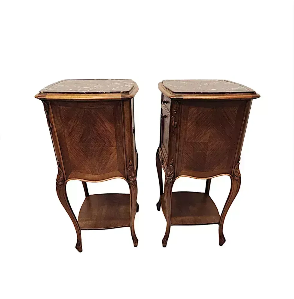 A Stunning Pair Of 19th Century Walnut Marble Top Bedside Cabinets photo buy