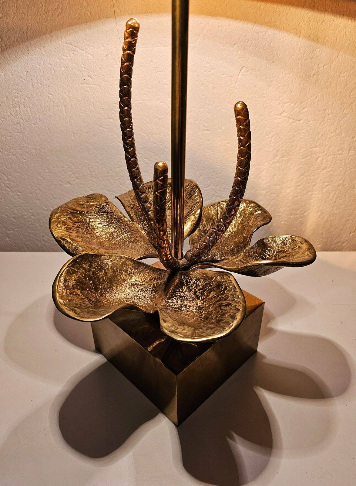 Mid Century Modern Nenuphar Lilly Table Lamp Done In Bronze And Brass By Maison Charles // Made In France In 1960s photo for sale