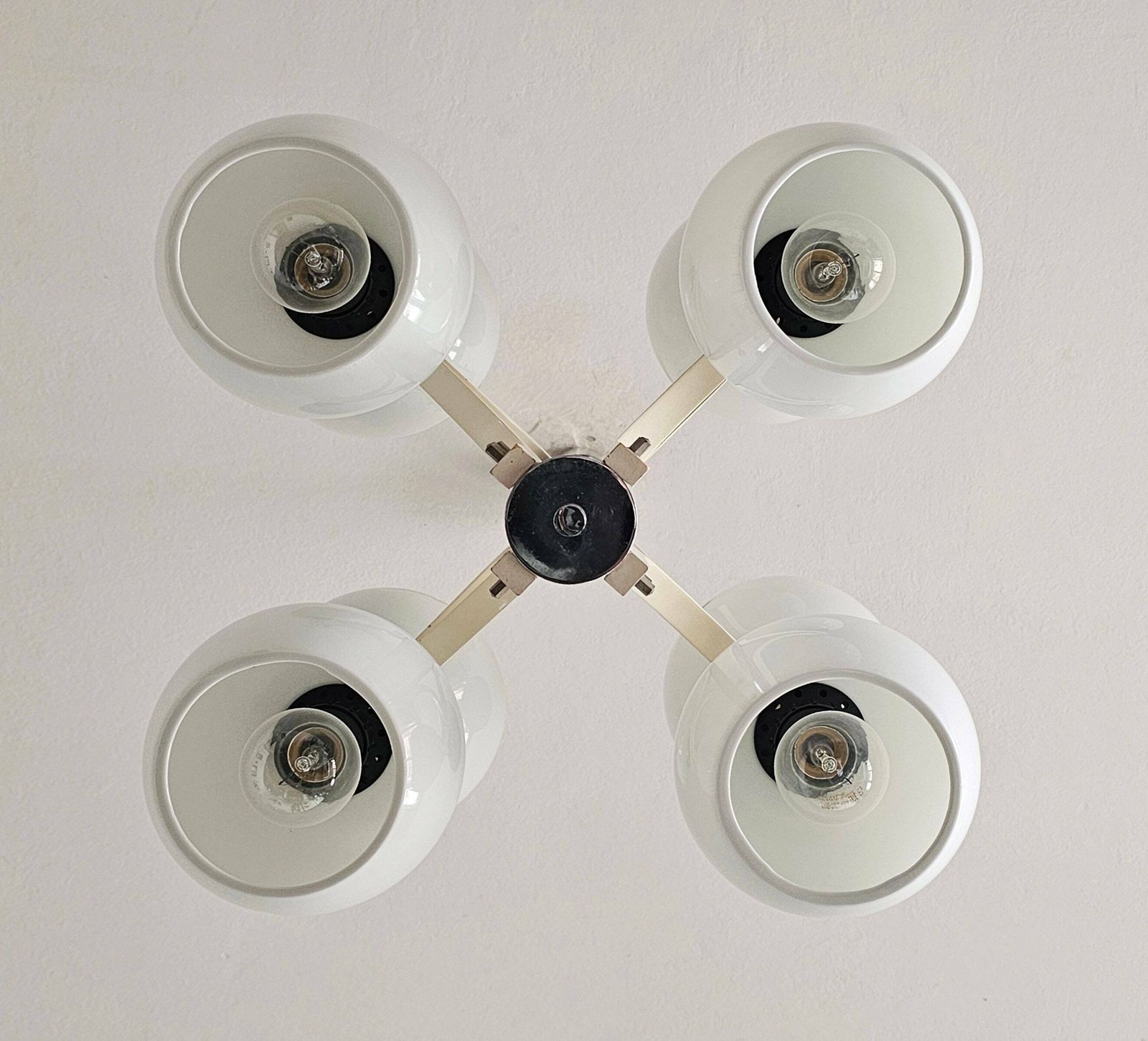 Space Age 8 Light Chandelier With While Glass Shades // Made In Yugoslavia In 1970s photo vinterior