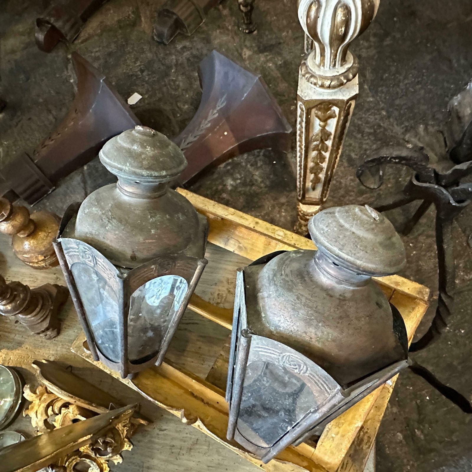 Two 1900s Art Nouveau Copper Italian Procession Candle Lamps photo 602.0