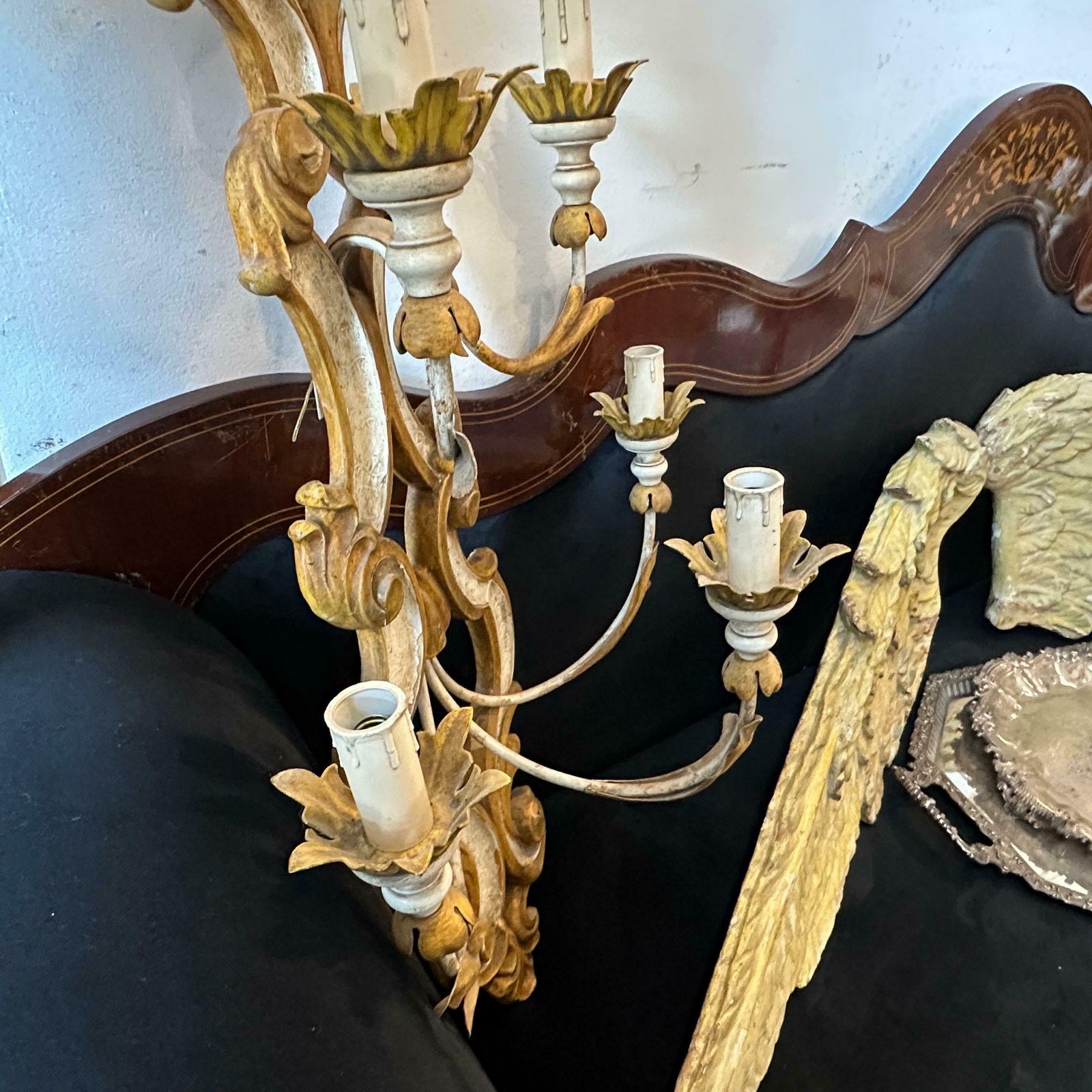 1970s Baroque Style Lacquered Wood And Iron Florentine Big Wall Sconces photo Lighting