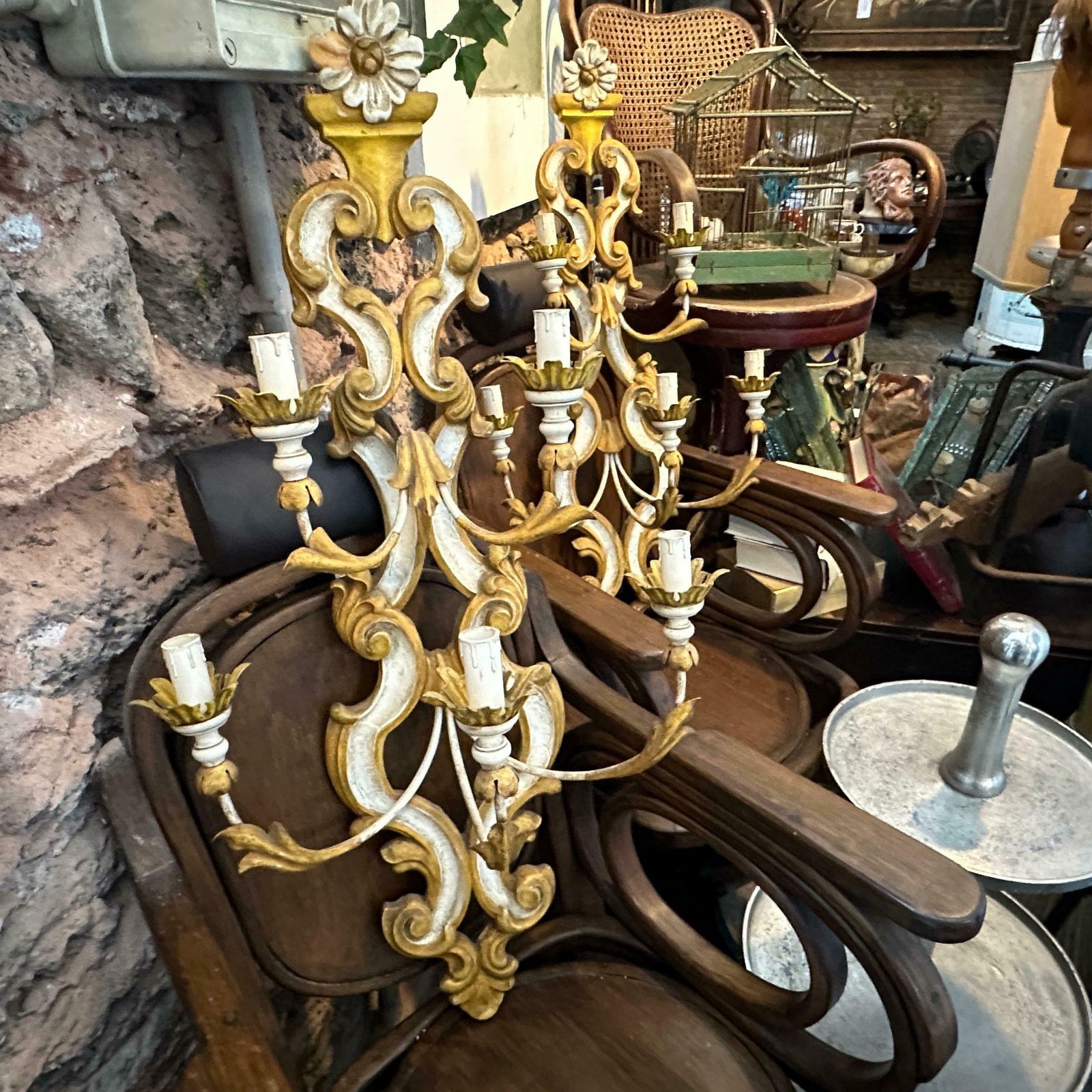 1970s Baroque Style Lacquered Wood And Iron Florentine Big Wall Sconces photo vintage