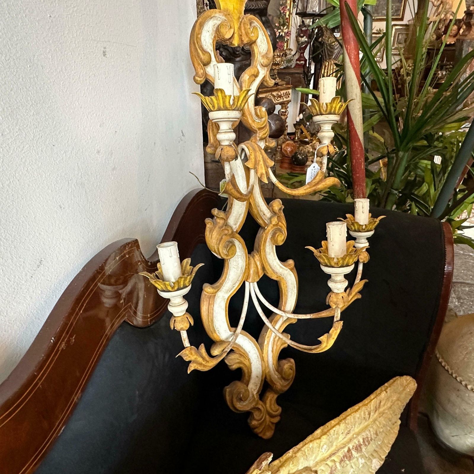 photo furniture 1970s Baroque Style Lacquered Wood And Iron Florentine Big Wall Sconces