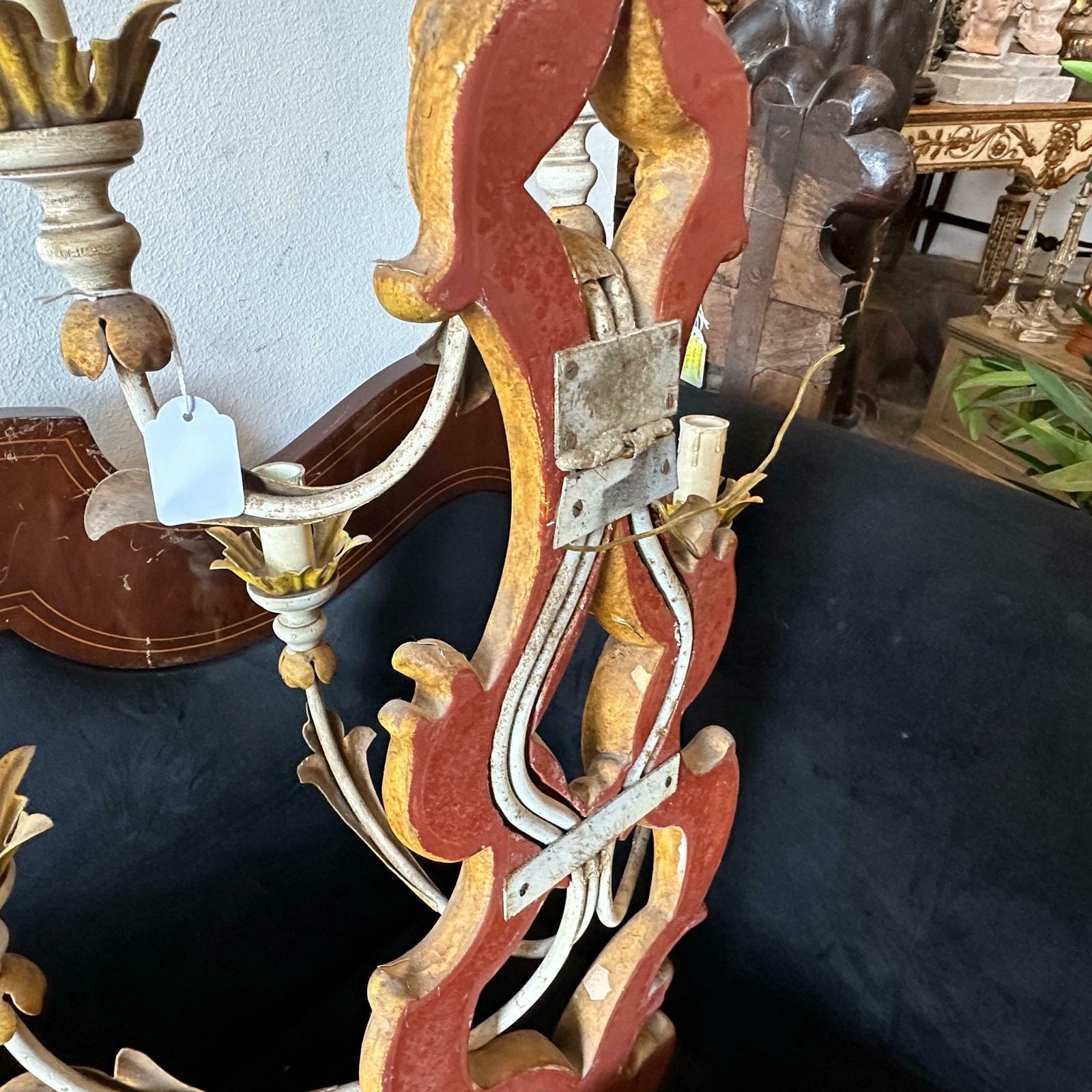 692.0 1970s Baroque Style Lacquered Wood And Iron Florentine Big Wall Sconces photo