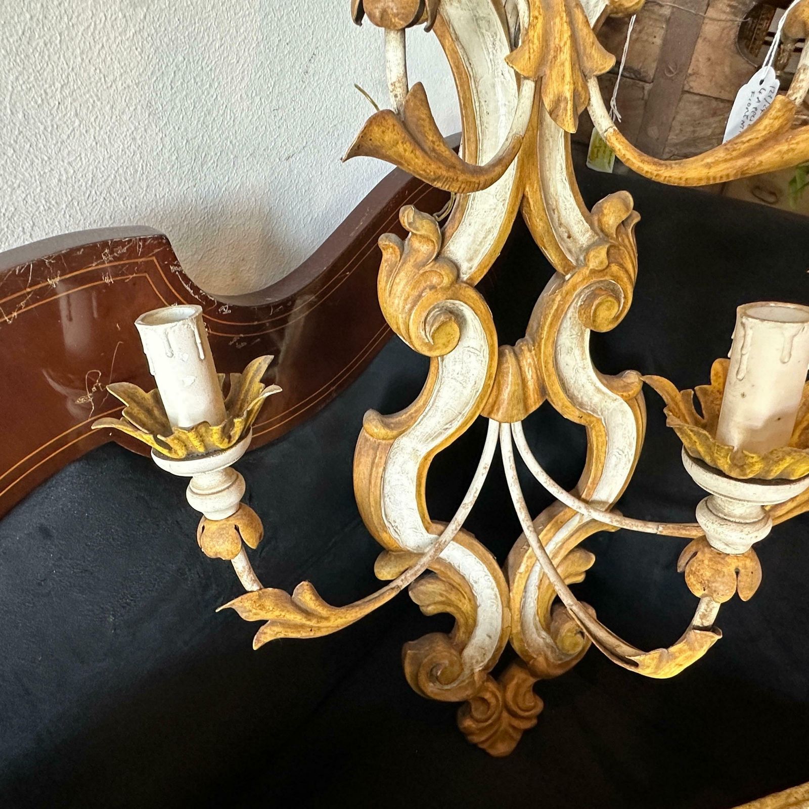 photo buy 1970s Baroque Style Lacquered Wood And Iron Florentine Big Wall Sconces