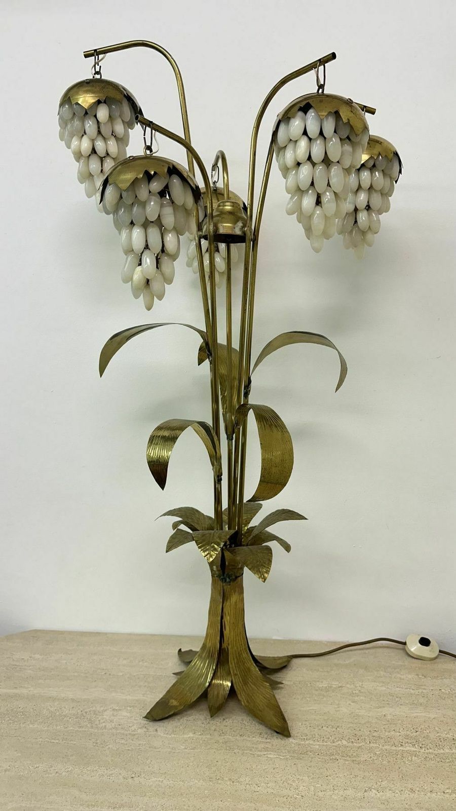 Mid Century Brass Floor Lamp With Alabaster Grapes , 1950s photo vinterior