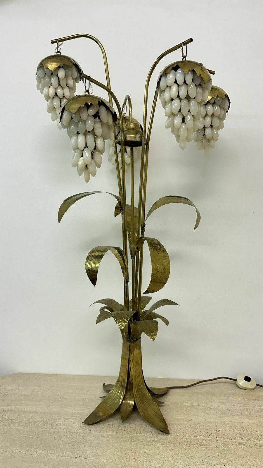 Mid Century Brass Floor Lamp With Alabaster Grapes , 1950s photo buy
