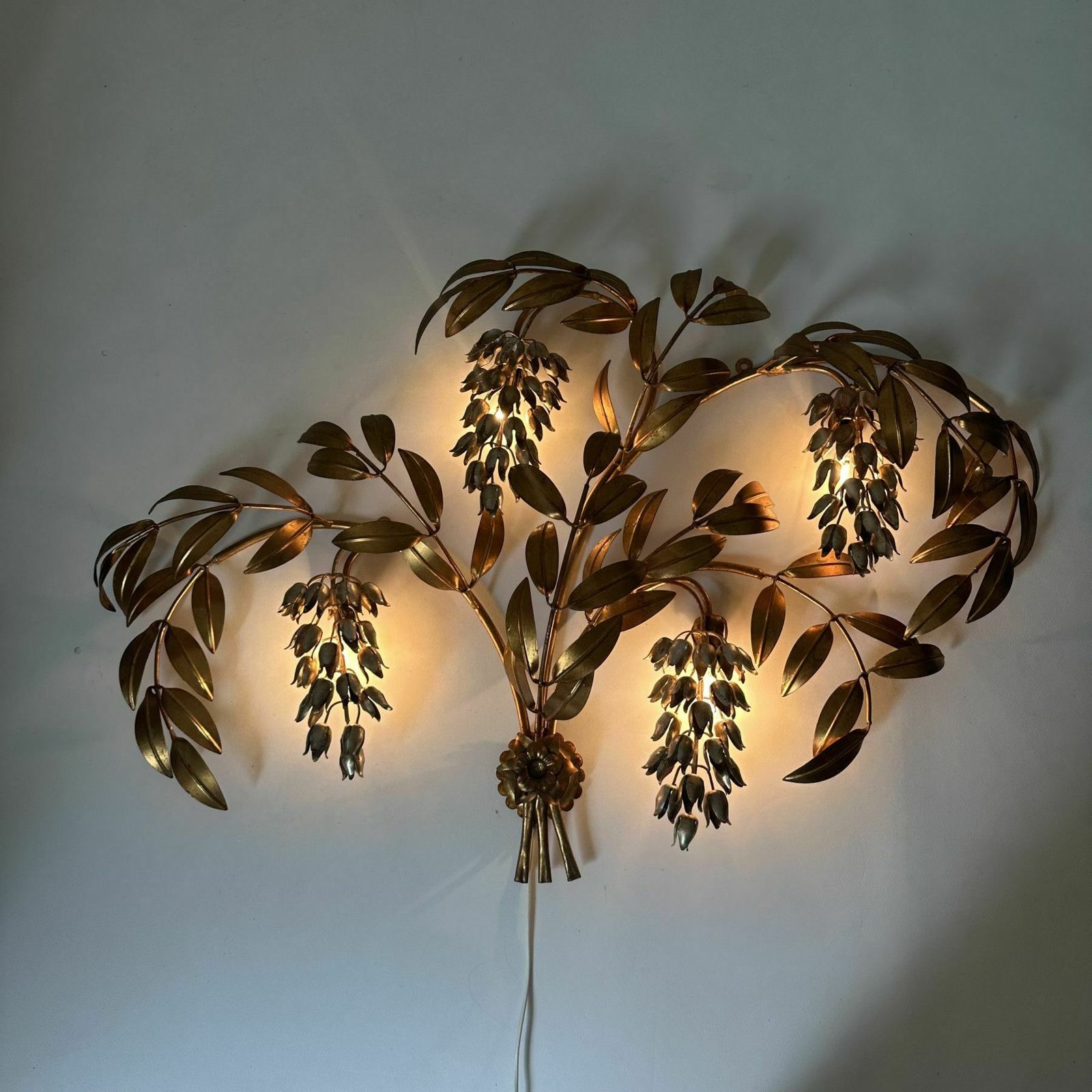 Hans Kögl Wisteria Wall Lamp Gilded Metal , 1970s photo for sale