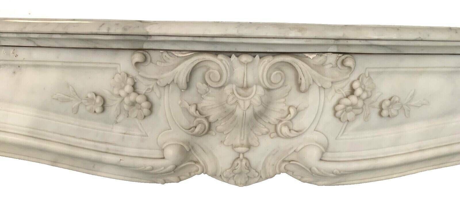 Louis XV Style Fireplace In White Carrara Marble 19th Century photo buy