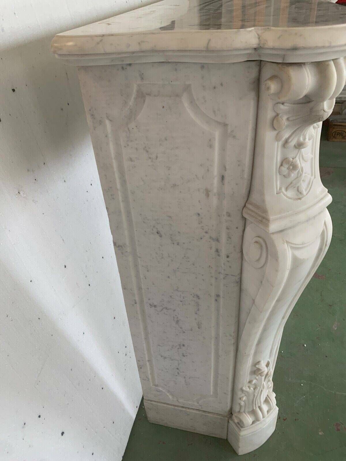 14819.63 Louis XV Style Fireplace In White Carrara Marble 19th Century photo