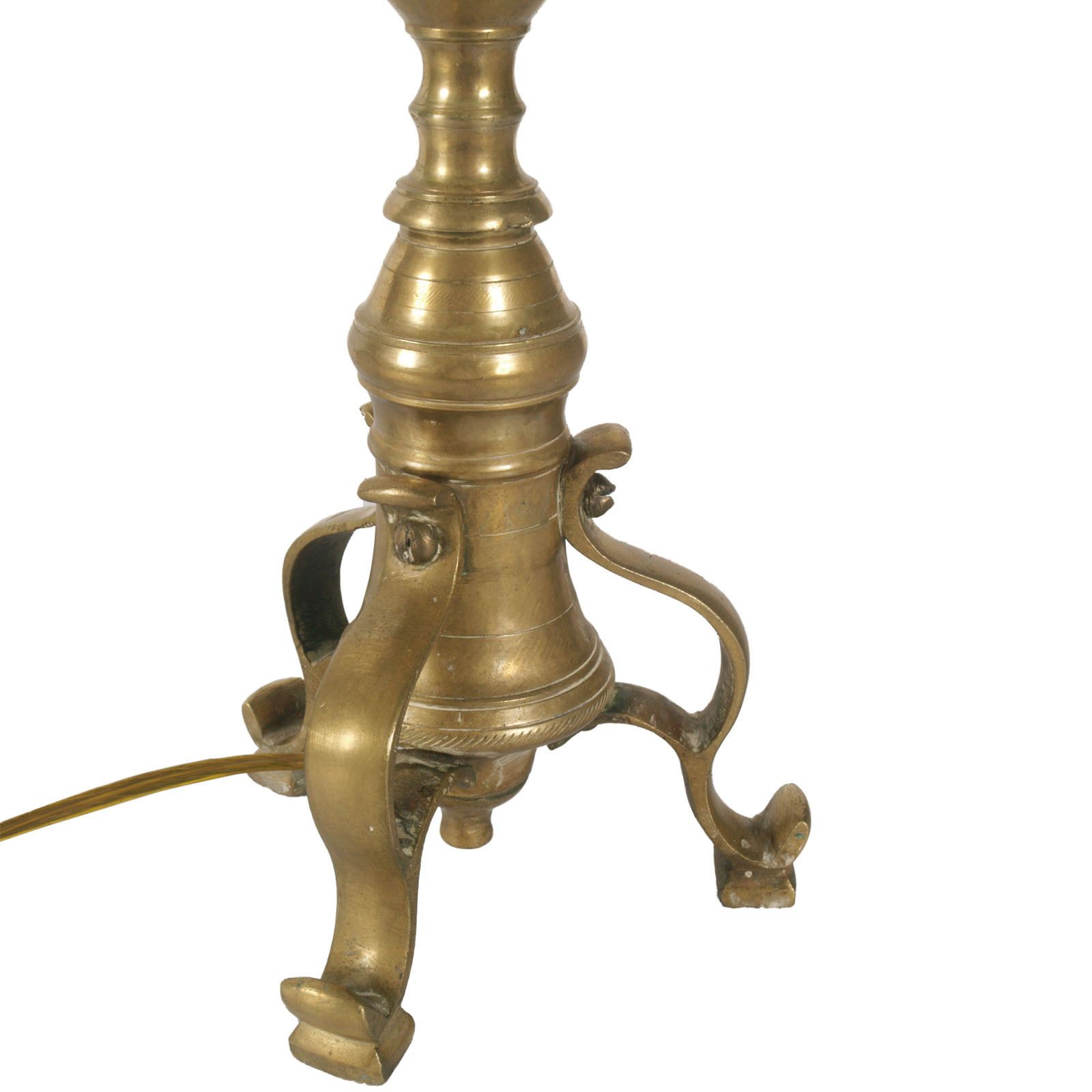 18th Century Antique Lampholder Candelabrum In Gilt Brass With Tripod Stand photo for sale