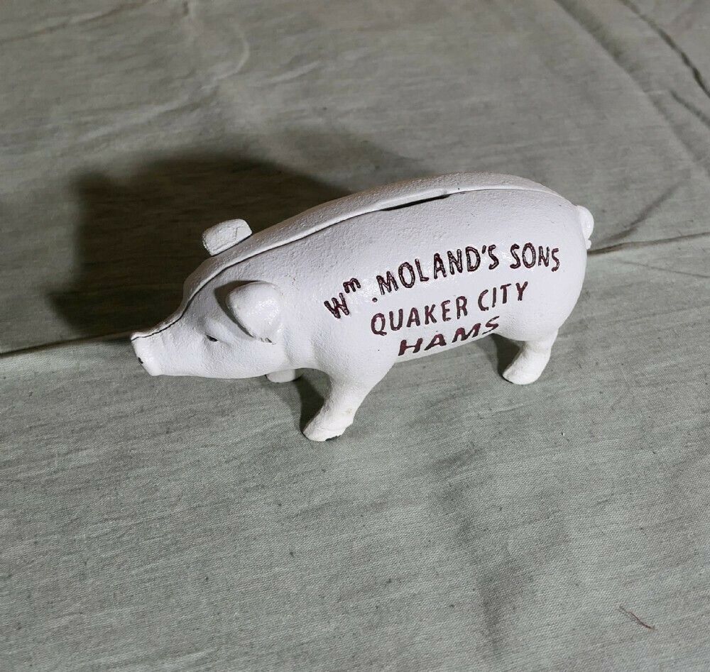 Cast Iron Piggy Bank Advertising Wm Moland's Sons Quaker City Hams photo furniture