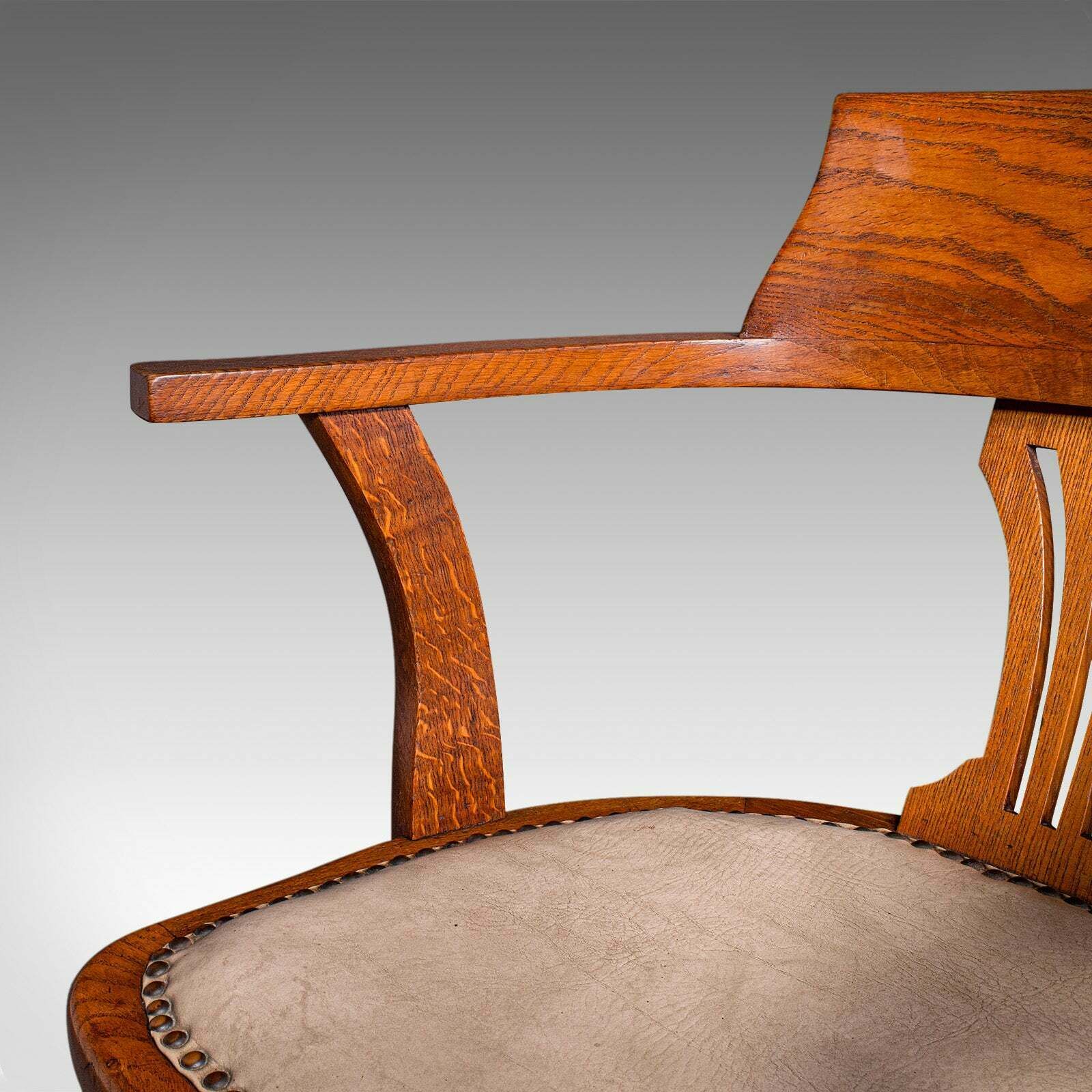 Furniture Antique Desk Elbow Chair, English, Oak, Office Seat, Drawing Room, Edwardian photo