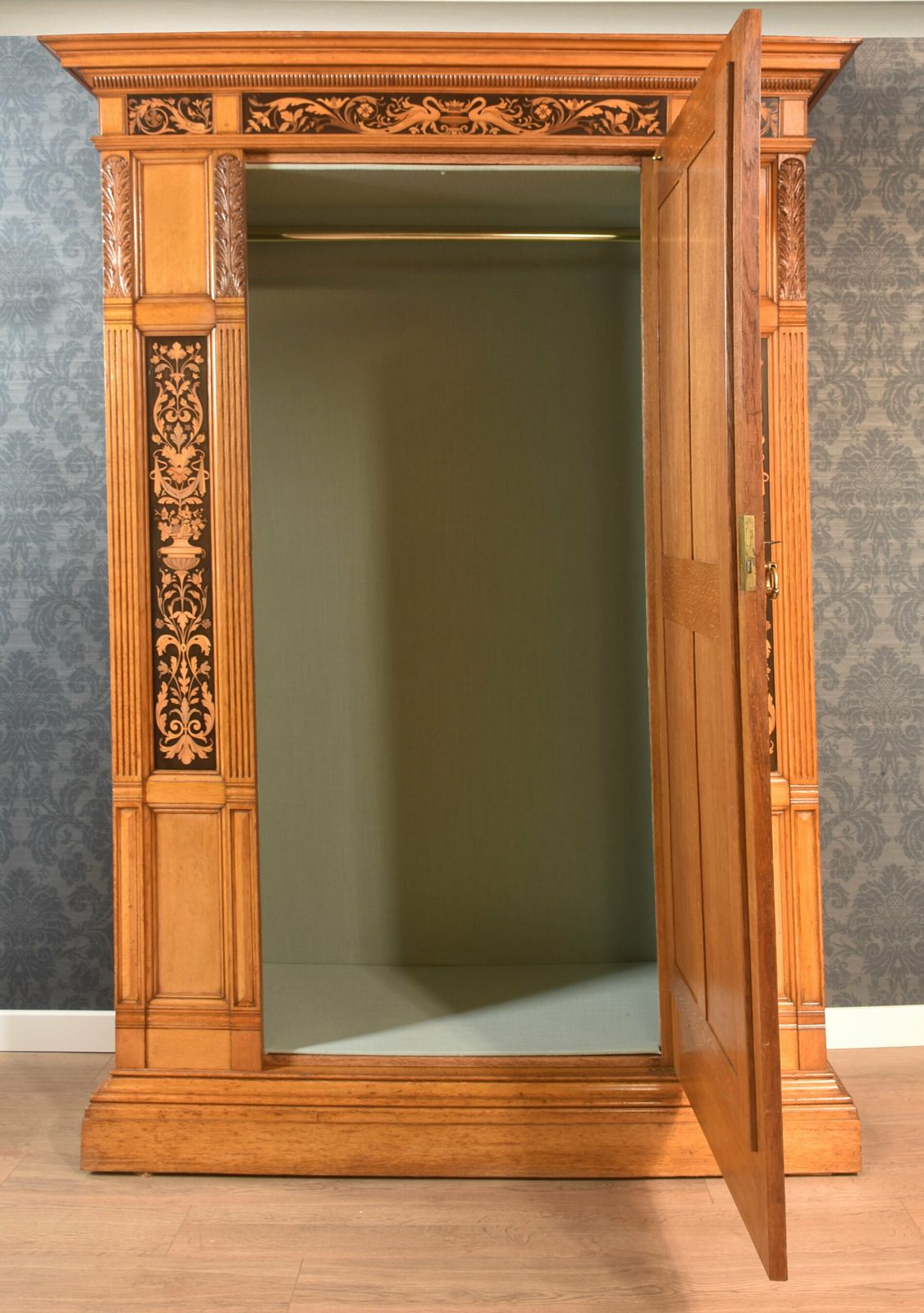 Gillows Of Lancaster Marquetry Inlaid Oak Wardrobe photo furniture