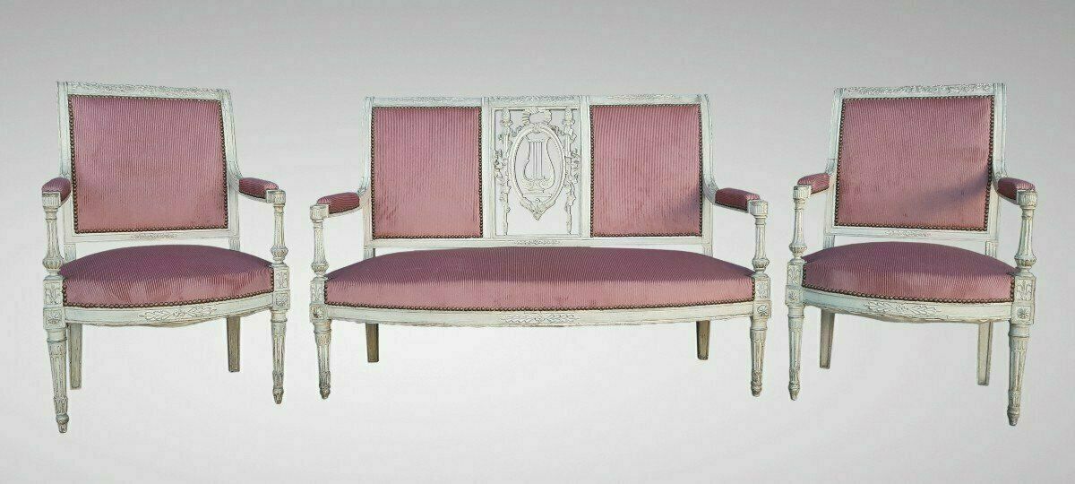 Louis XVI Style Living Room Including A Pair Of Armchairs And A Bench