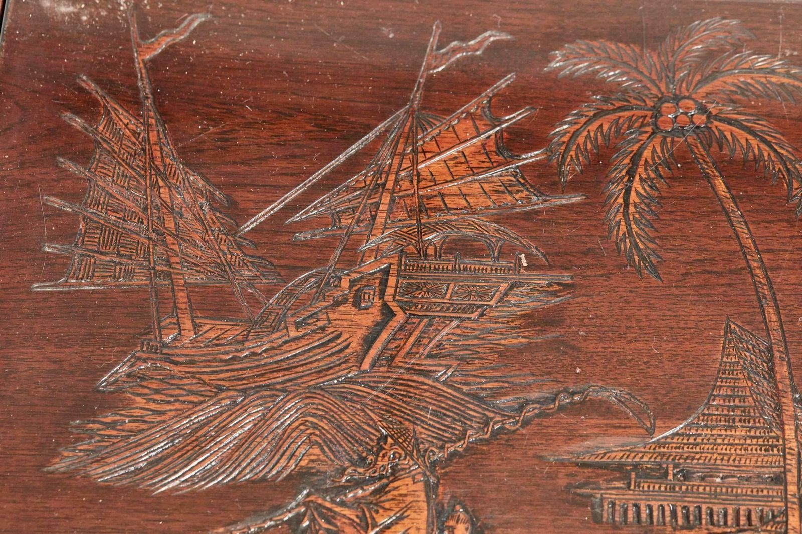 Antique Carved Hardwood Nest Of Three Tables photo for sale