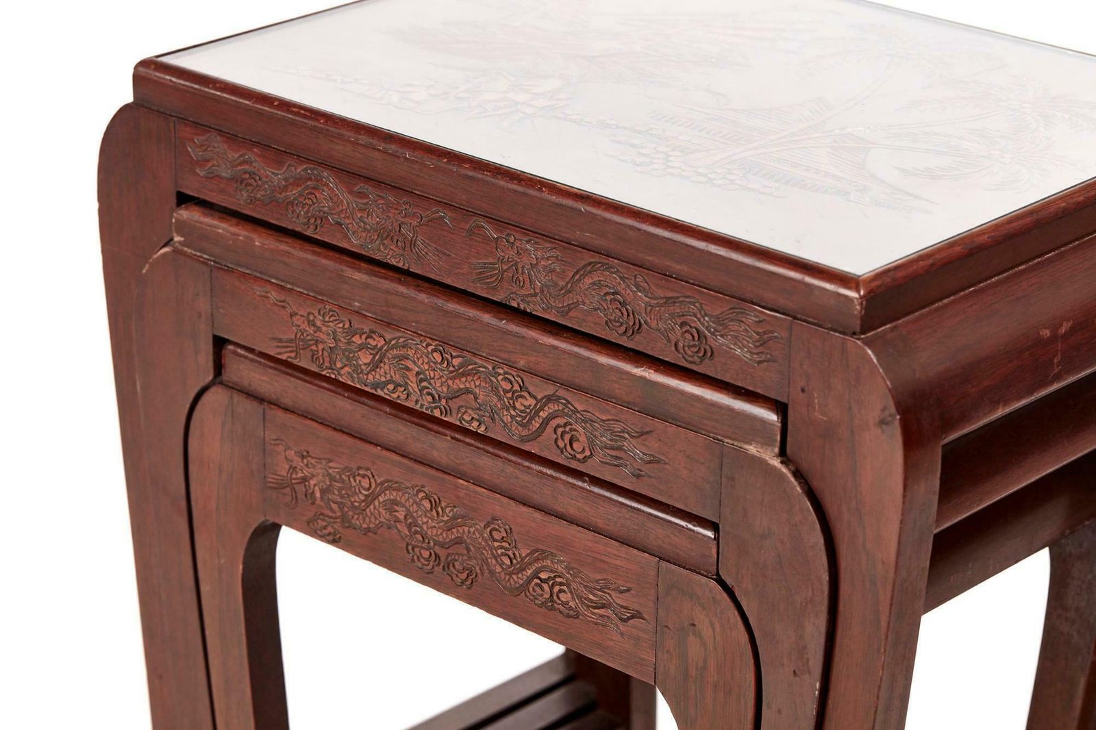 Antique Carved Hardwood Nest Of Three Tables photo buy