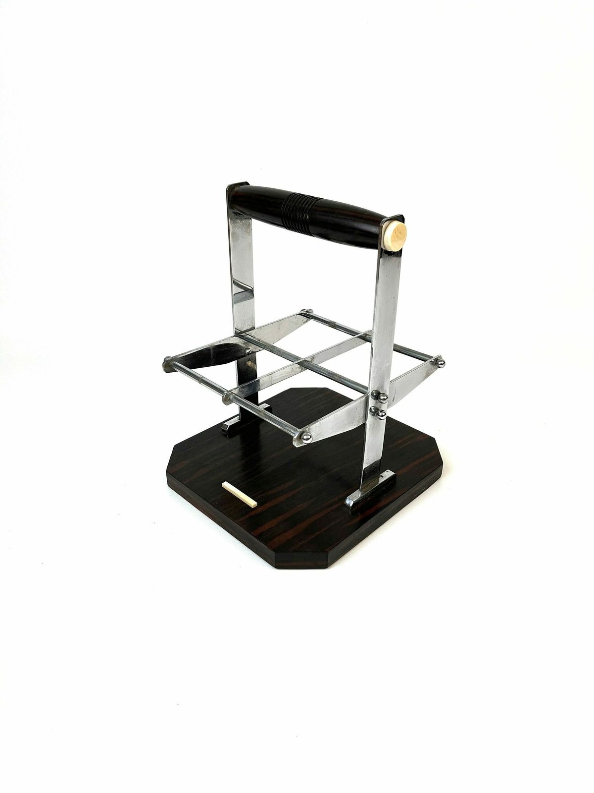 Rare Art Deco Rosewood Chrome Wine Bottle Carrier Holder Barware France 1930 photo furniture