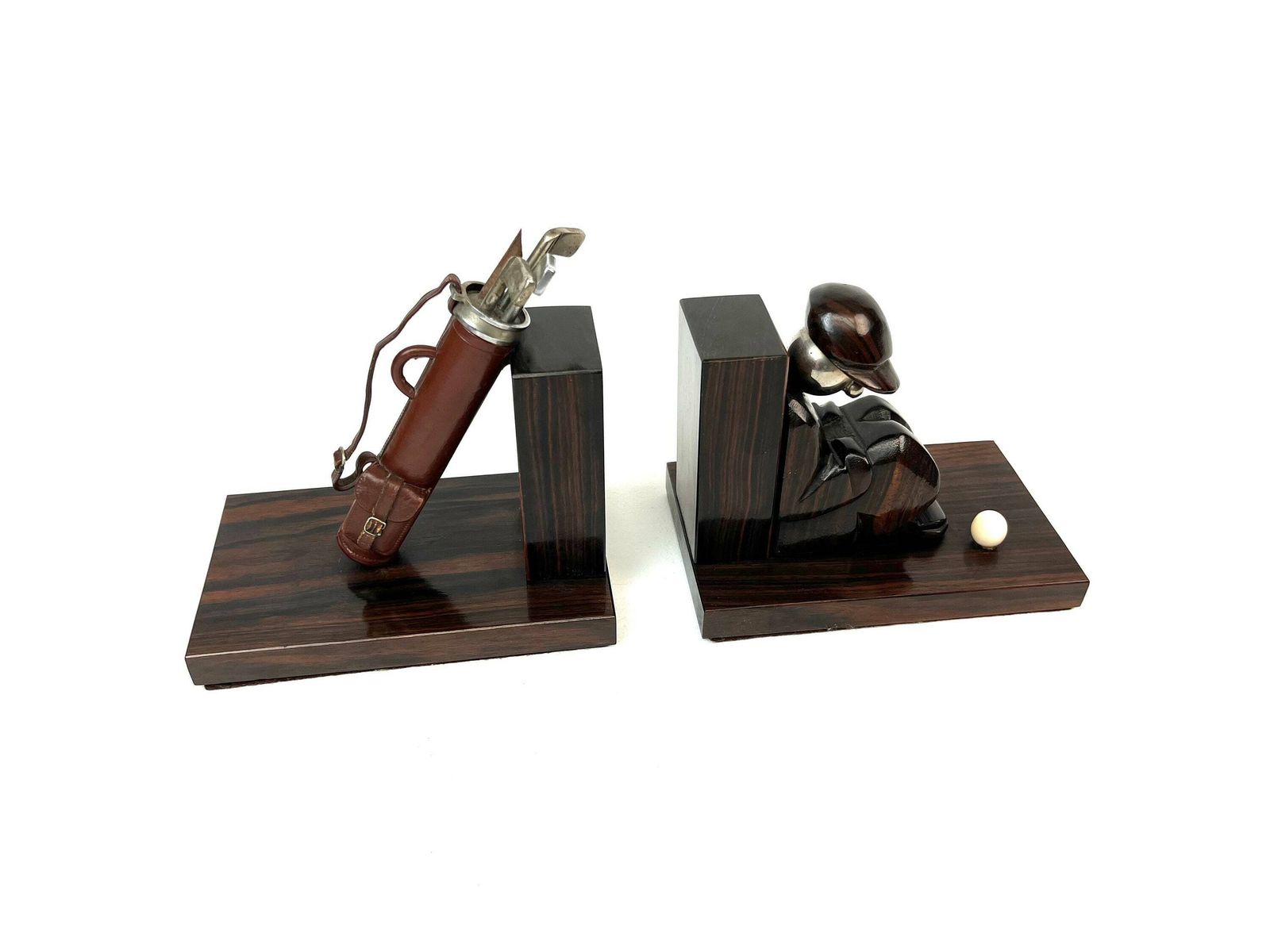 Rare Avant Garde Art Deco Rosewood Golf Bookends Artist Hand Made France 1930 photo furniture