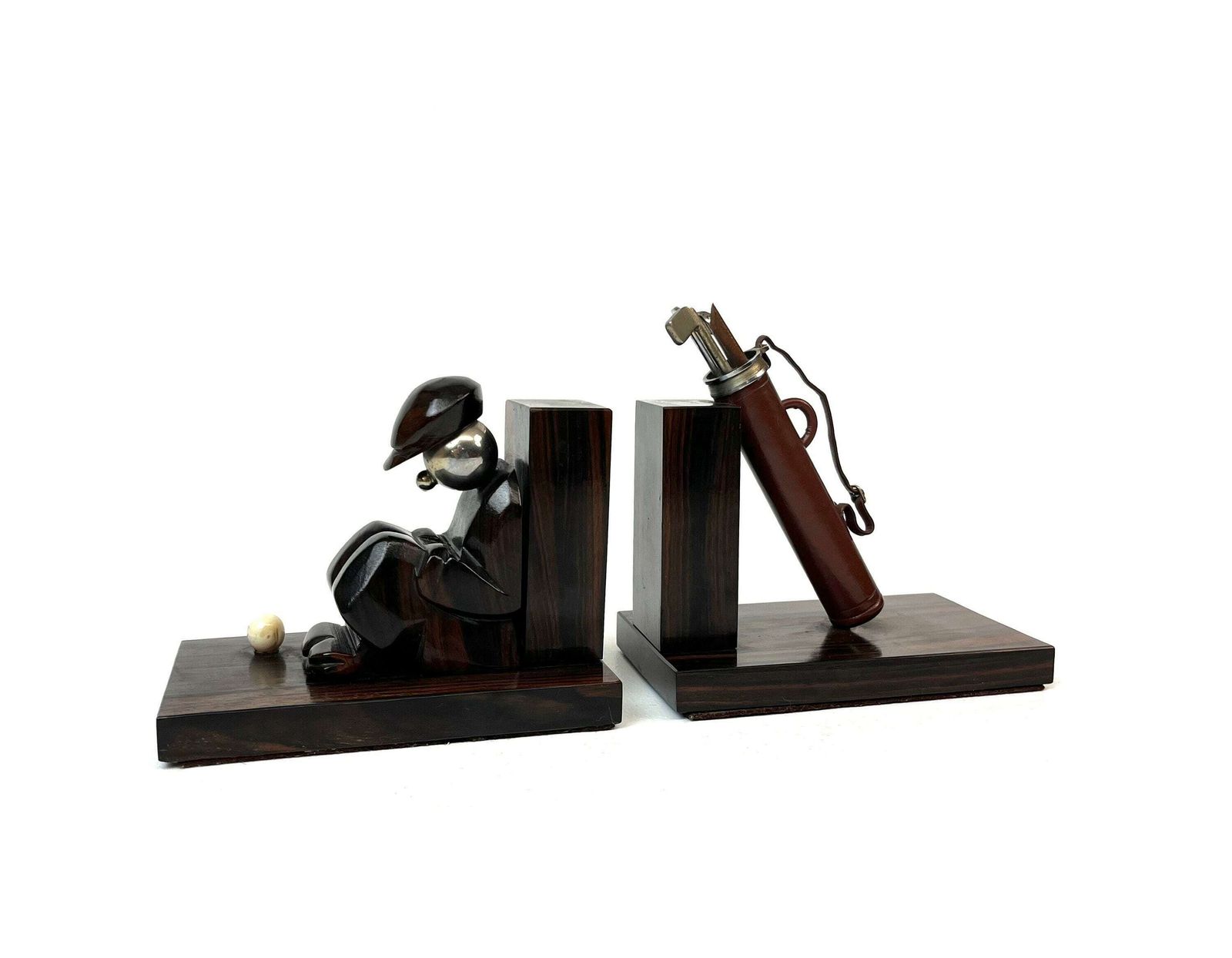 Rare Avant Garde Art Deco Rosewood Golf Bookends Artist Hand Made France 1930 photo buy