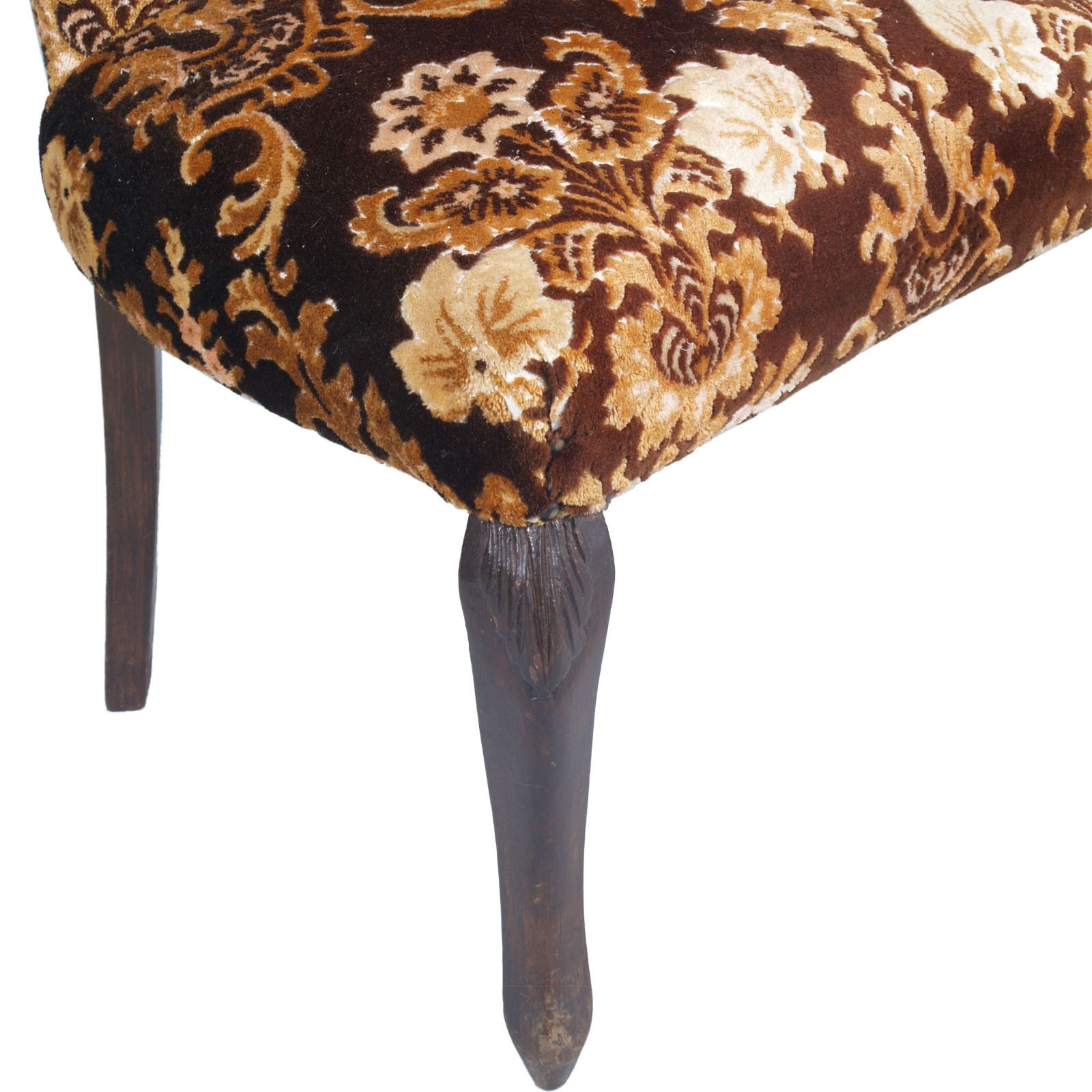 Art Nouveau Venetian Bedroom Chairs With Footrest With Precious Damask Upholstery, Hand Carved Walnut photo 5800.0