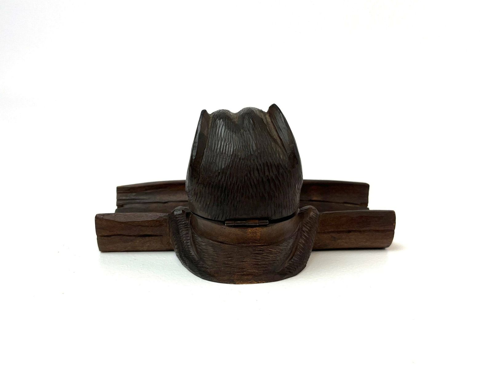 Rare Antique Black Forest Wooden Dog Glass Eyes Inkwell Germany 1880 photo vinterior