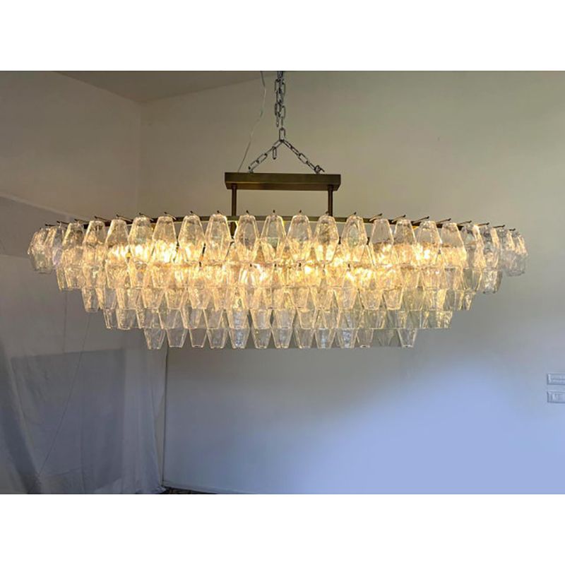 Contemporary Huge Oval "Poliedro" Murano Glass Chandelier In Venini Style By Simoeng photo furniture