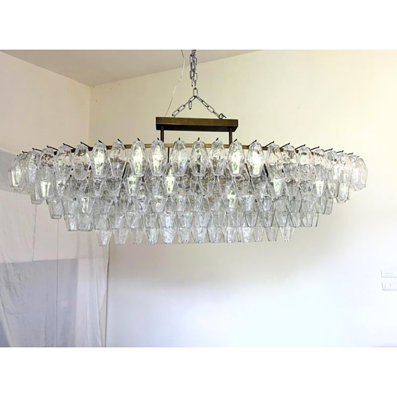 photo for sale Contemporary Huge Oval "Poliedro" Murano Glass Chandelier In Venini Style By Simoeng