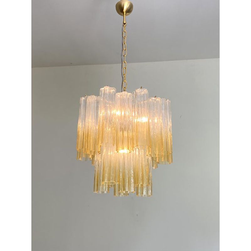 Contemporary Luxury Vanished  Clear Amber "Tronchi" Murano Glass Chandelier In Venini Style By Simoeng photo furniture