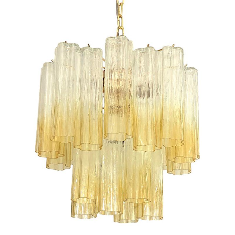 Contemporary Luxury Vanished  Clear Amber "Tronchi" Murano Glass Chandelier In Venini Style By Simoeng