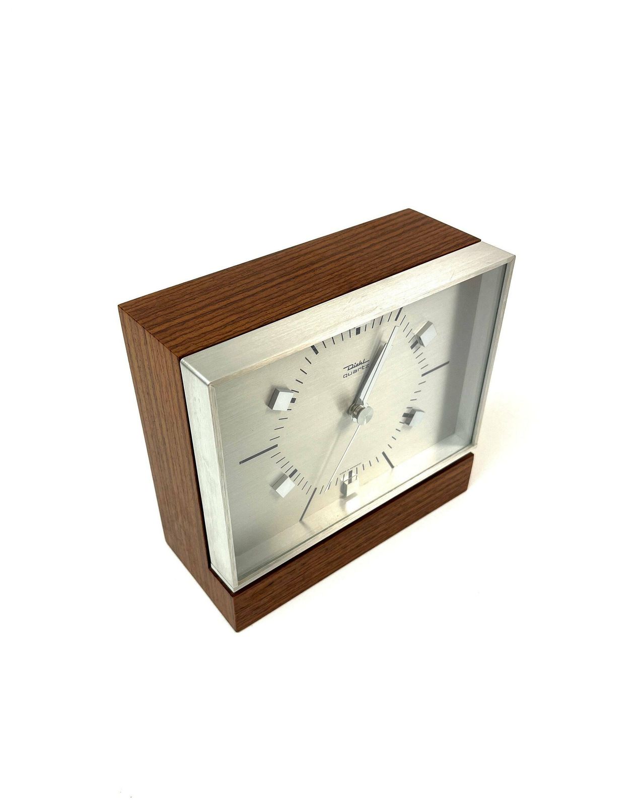 Rare Mid Century Desk Clock Teak & Brushed Metal By Diehl Eames Age 1960 photo furniture