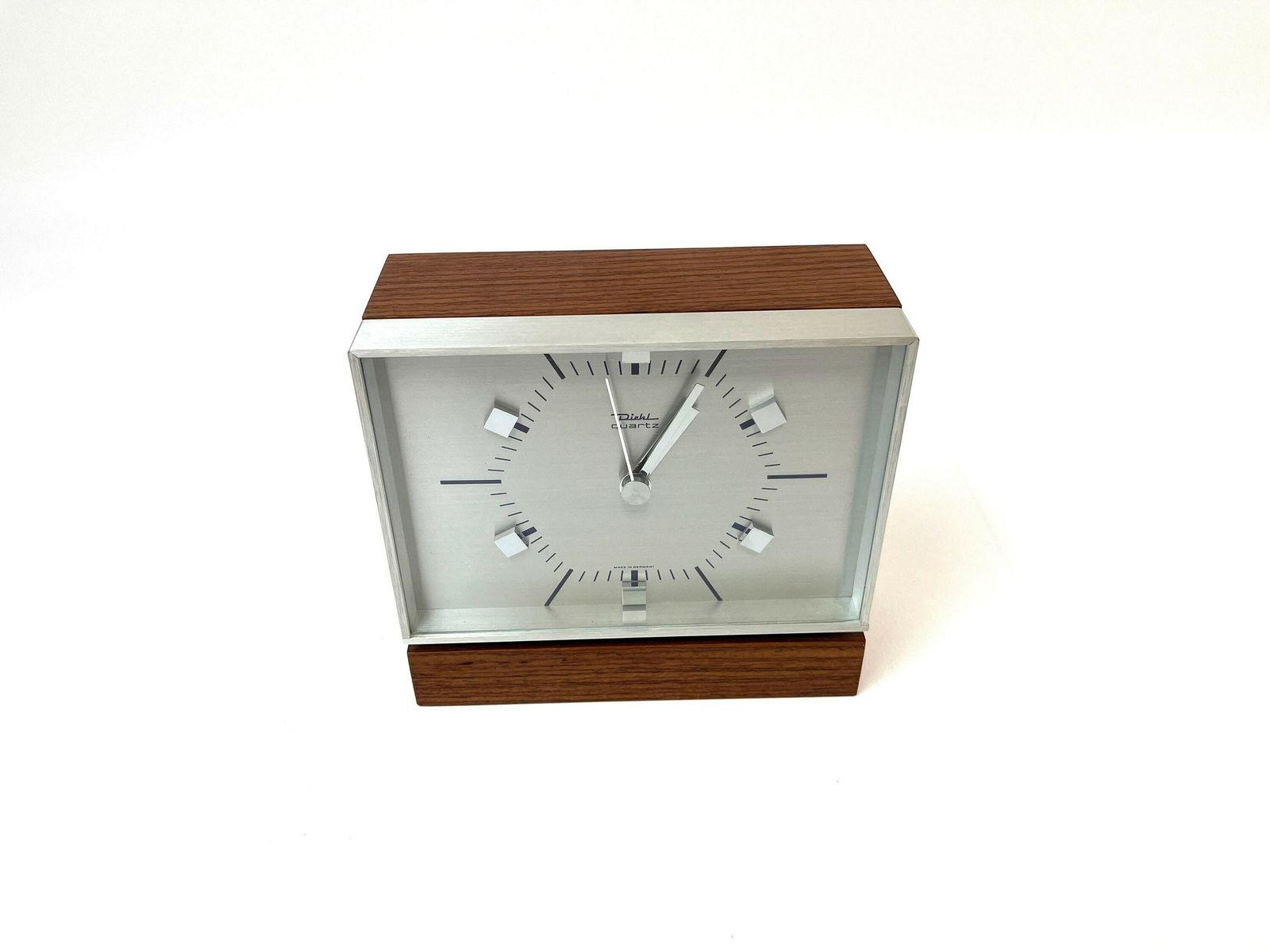 Rare Mid Century Desk Clock Teak & Brushed Metal By Diehl Eames Age 1960 photo Home Decor