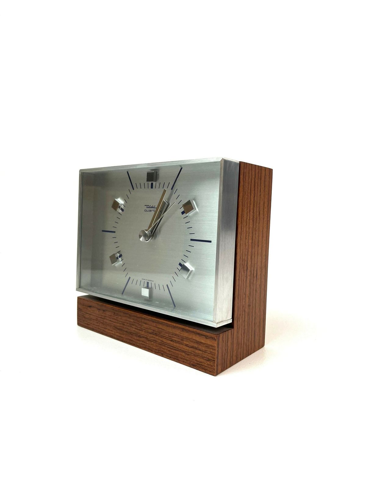 Rare Mid Century Desk Clock Teak & Brushed Metal By Diehl Eames Age 1960 photo 480.0
