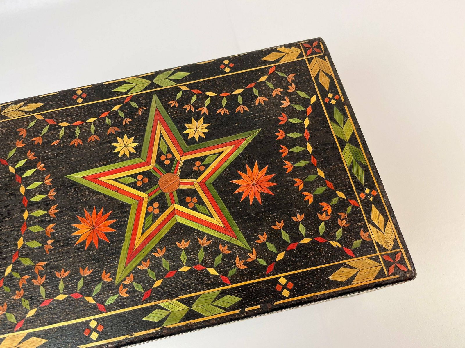 Beautiful Antique Large Black Forest Straw Marquetry Jewelry Box Germany 1880 photo Home Decor