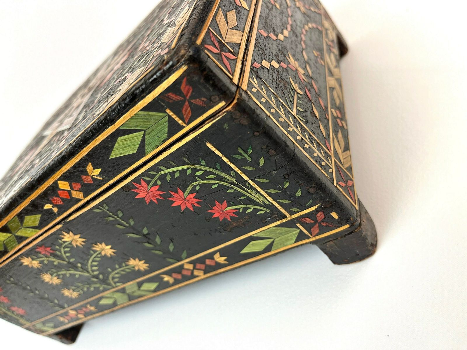 Beautiful Antique Large Black Forest Straw Marquetry Jewelry Box Germany 1880 photo vintage