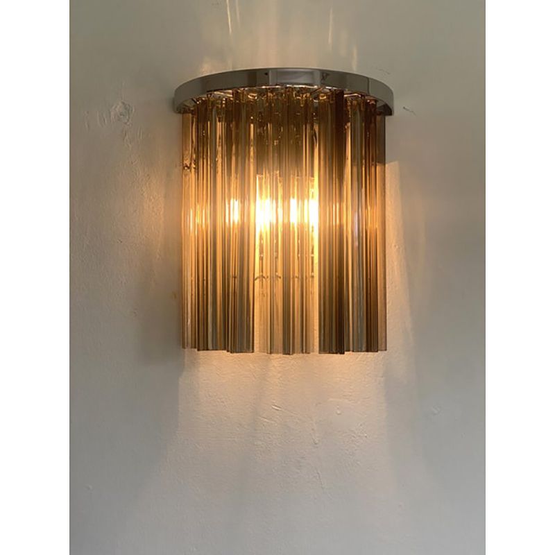 Set Of Two Mid  Century Modern Style Italian Fumè "Triedro" Belt Wall Sconces photo Lighting