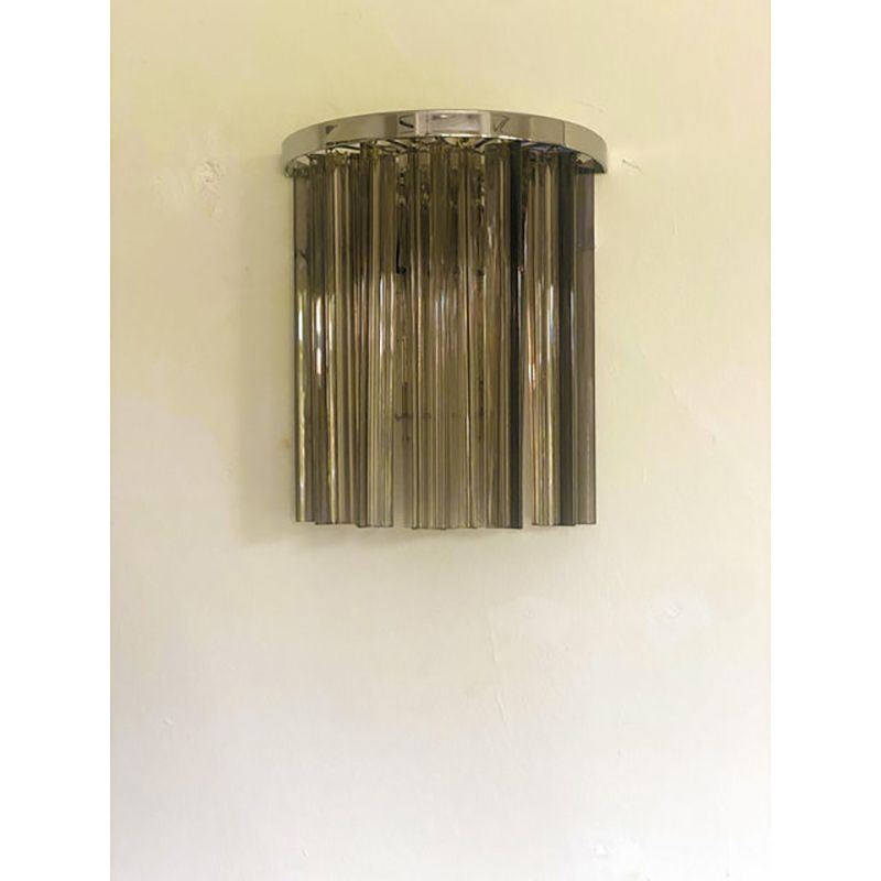 Set Of Two Mid  Century Modern Style Italian Fumè "Triedro" Belt Wall Sconces photo 2400.0