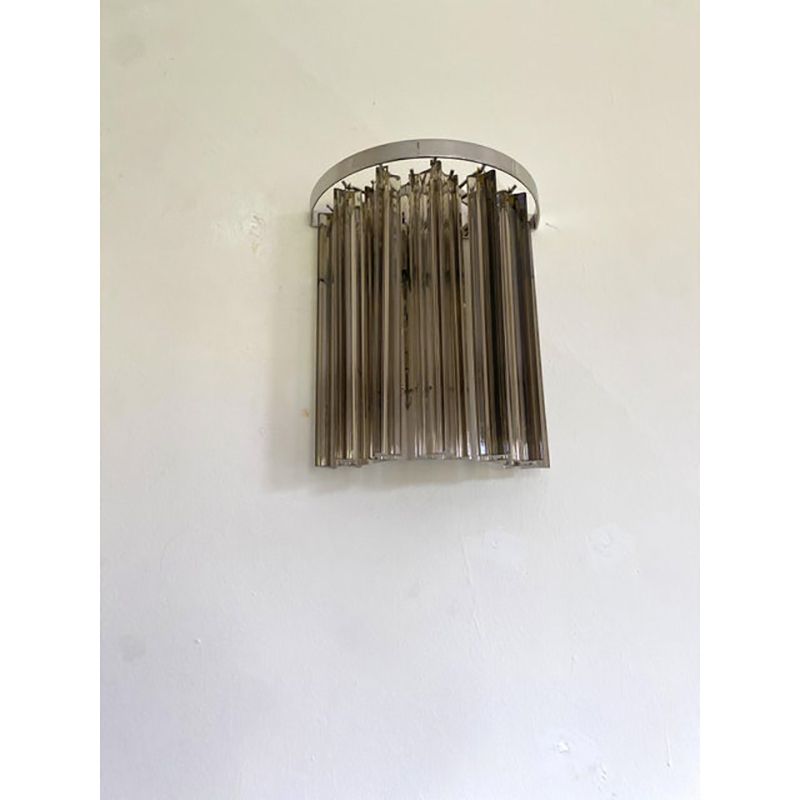 Set Of Two Mid  Century Modern Style Italian Fumè "Triedro" Belt Wall Sconces photo vinterior