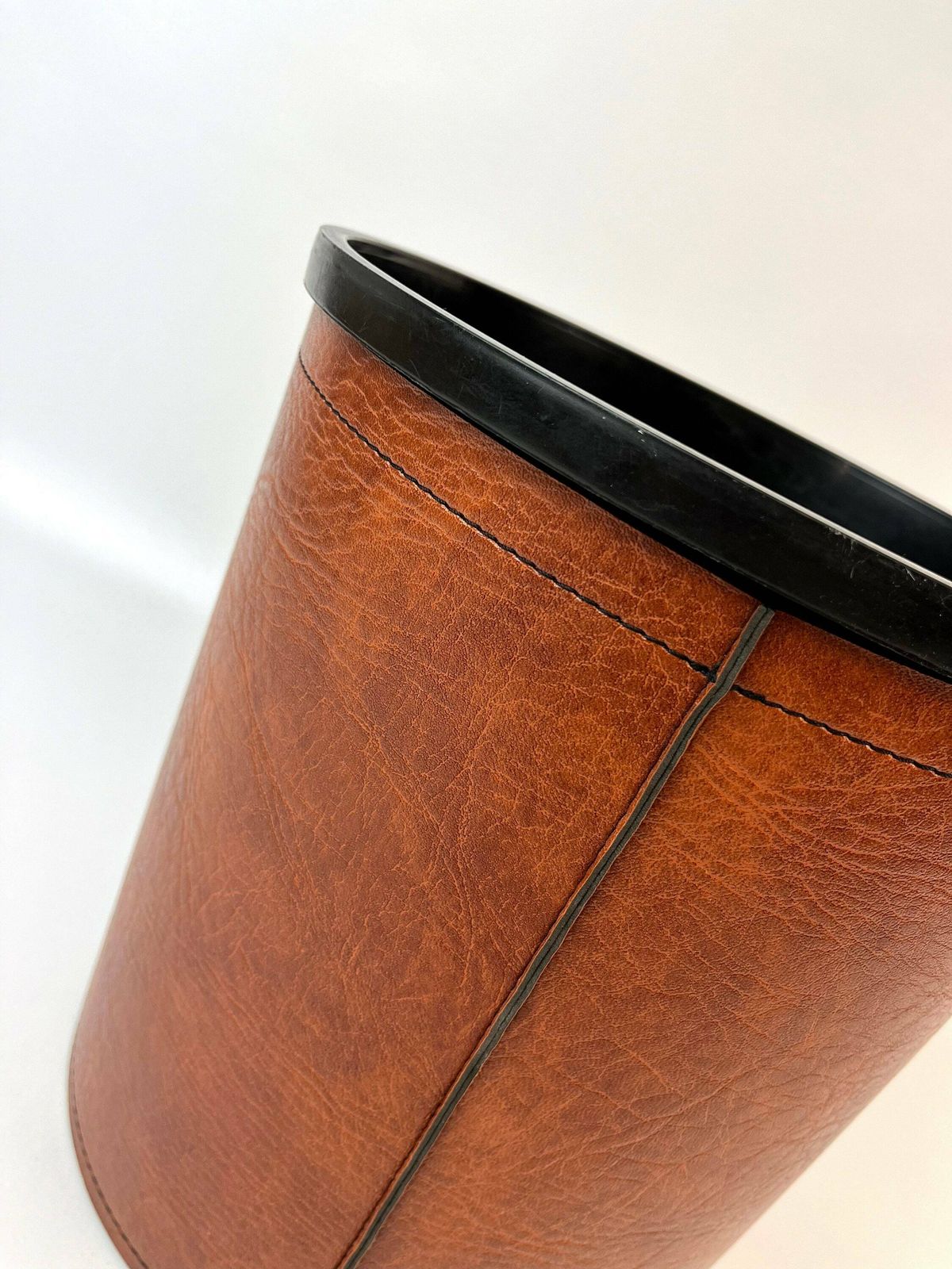 Rare Mid Century Genuine Brown Leather Waste Paper Bin By Läufer Germany 1960 photo for sale