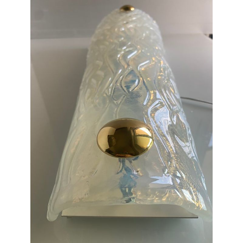 Set Of Two Italian Opalino Murano Glass Wall Sconces In Mid Century Modern Style photo vintage