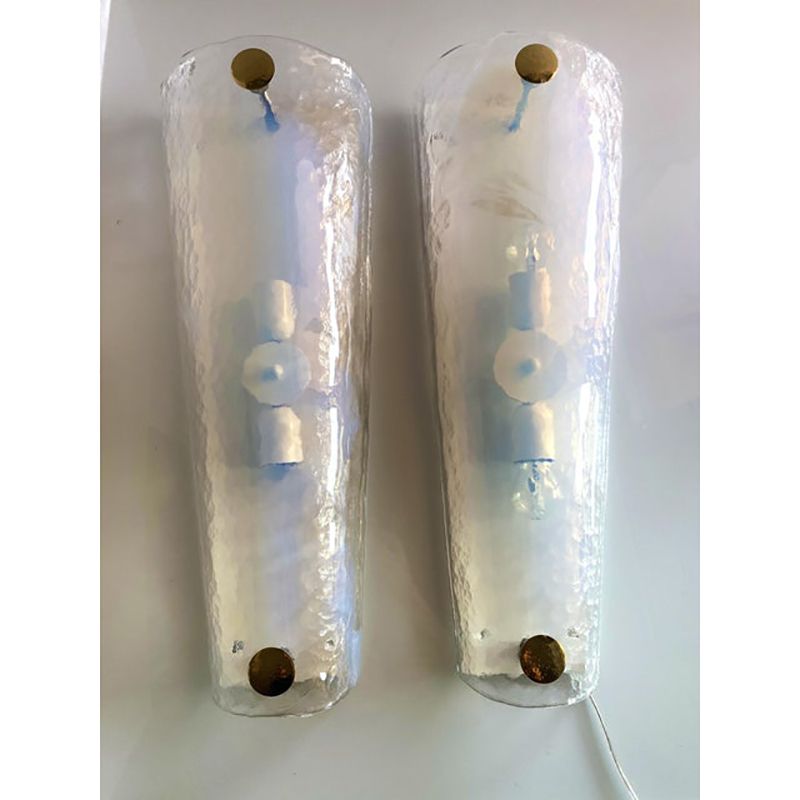 Set Of Two Italian Opalino Murano Glass Wall Sconces In Mid Century Modern Style photo buy