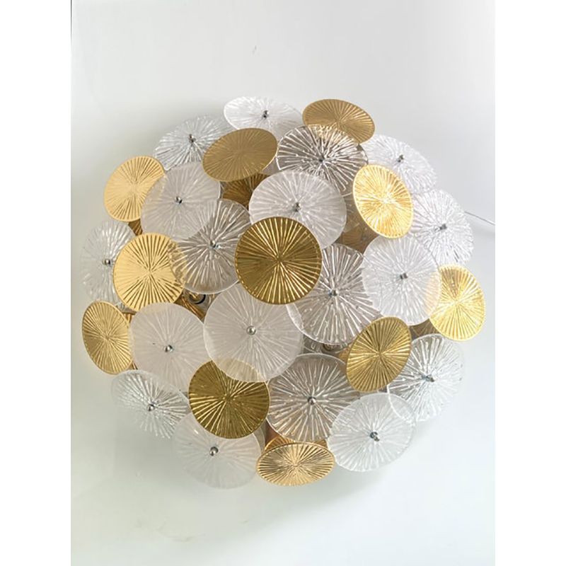 Contemporary Water Lily Brass And Murano Glass Sputnik Flush Mount photo for sale