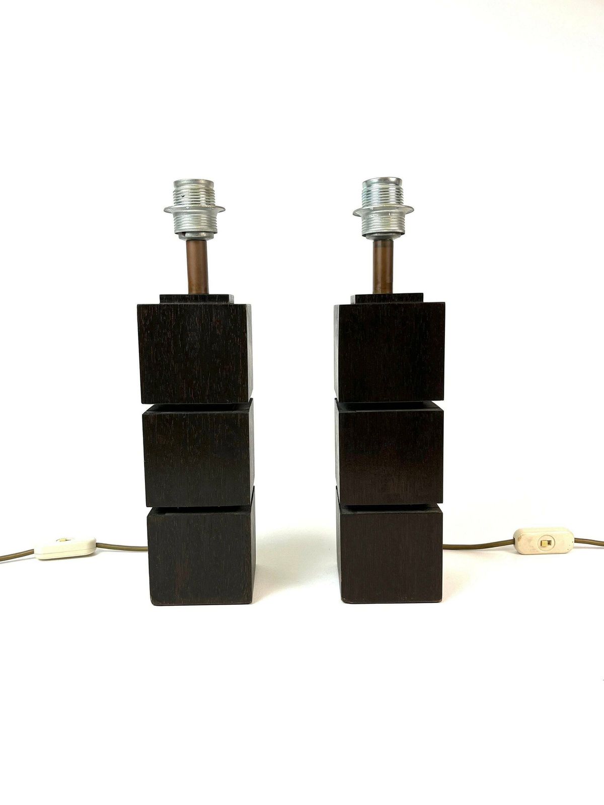 Stunning Large Pair Of Cubist Teak Desk Lamps Danish Modern Mid Century Lamp Bases Denmark 1960 photo for sale