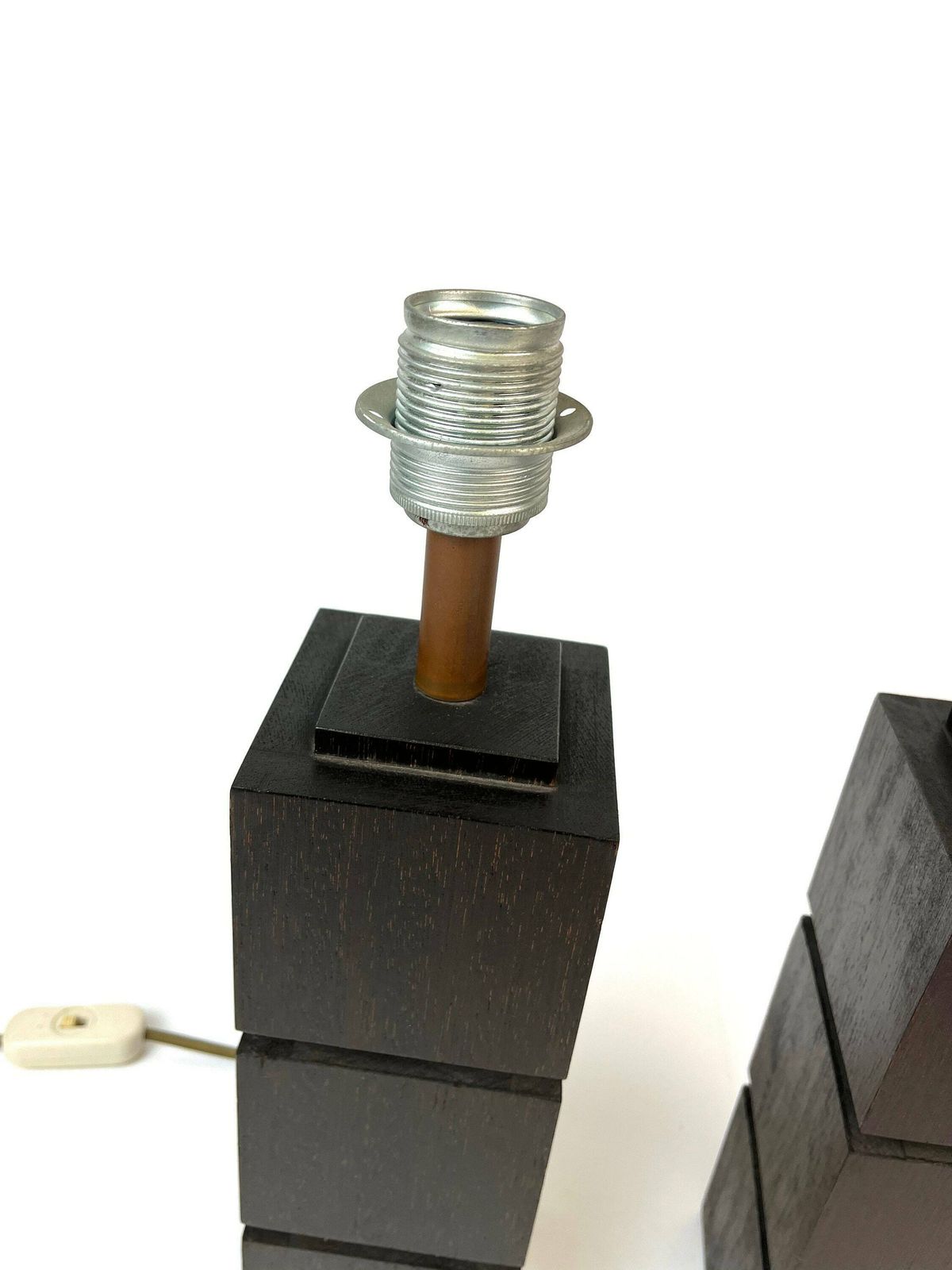 Stunning Large Pair Of Cubist Teak Desk Lamps Danish Modern Mid Century Lamp Bases Denmark 1960 photo 350.0