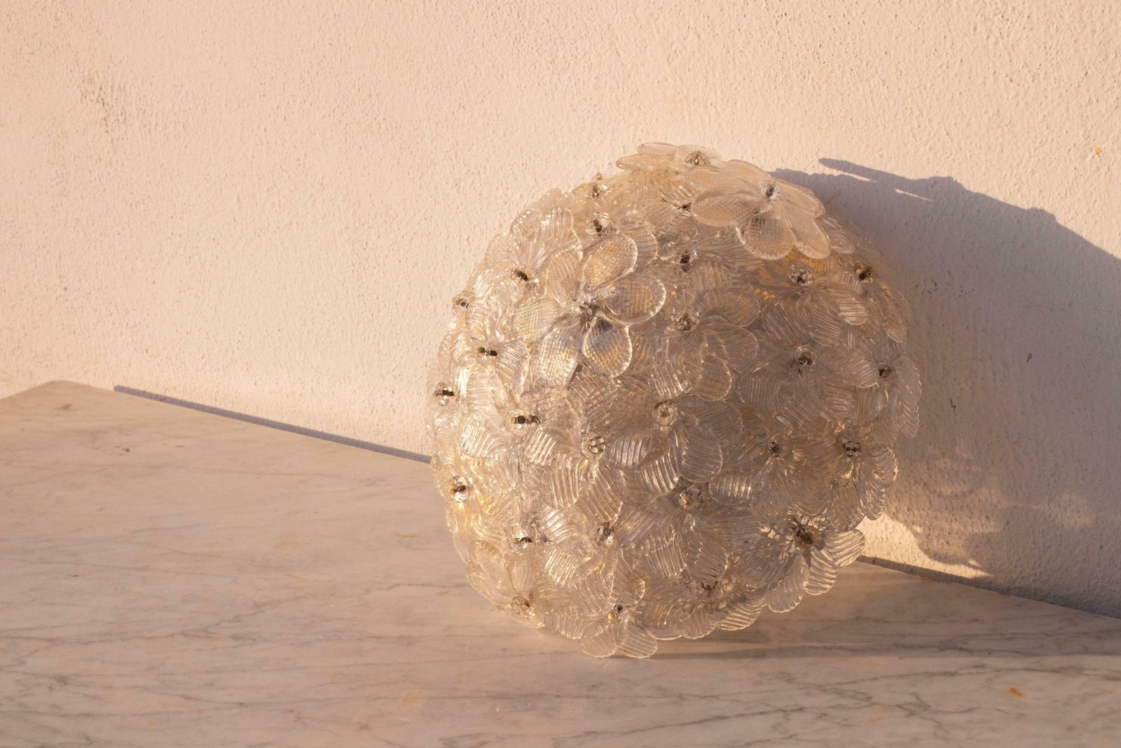 Murano Ceiling Light Gold And Traspare Flower By Seguso For Venini, Italy, 1960s photo for sale