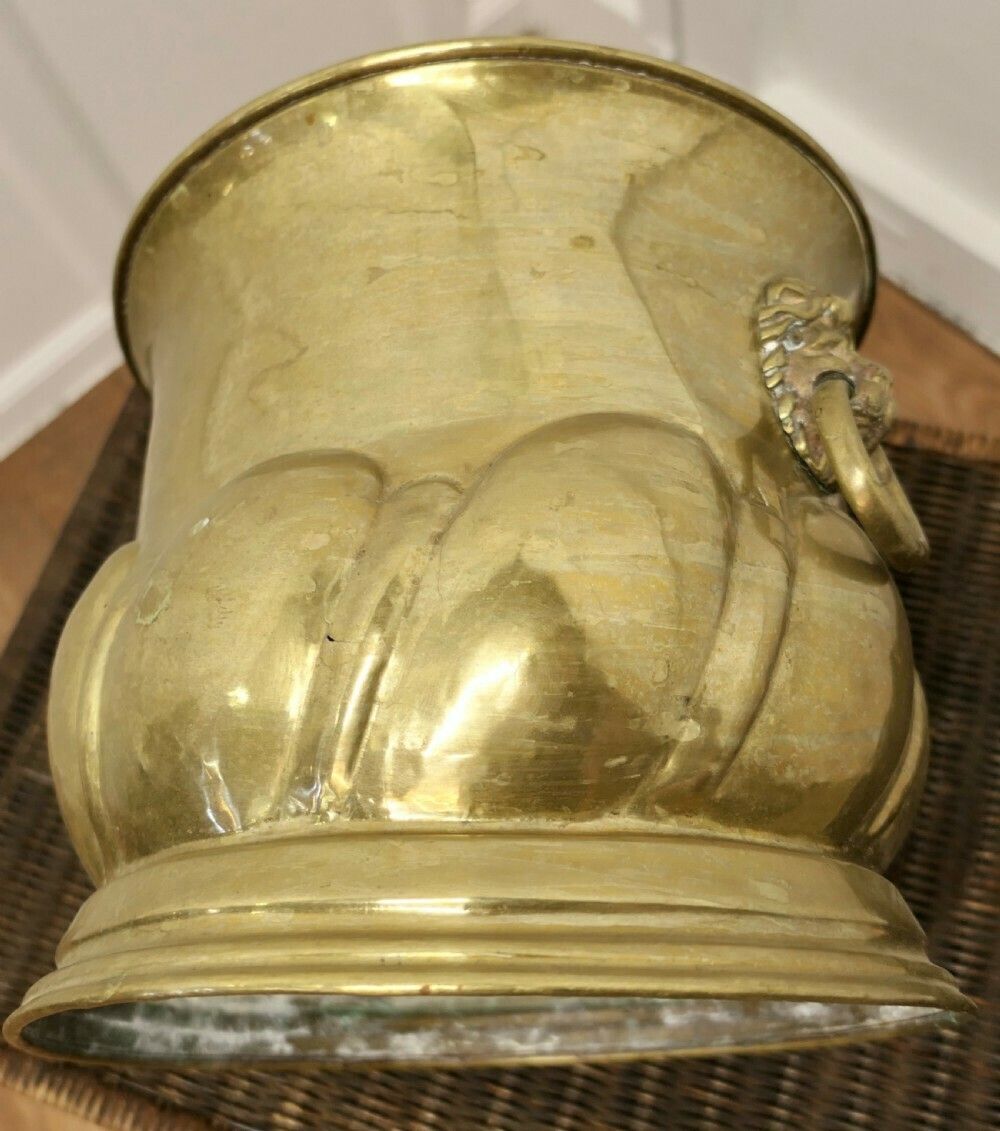 Large Arts And Crafts Brass Jardiniere With Lions Mask Handles photo Home Decor