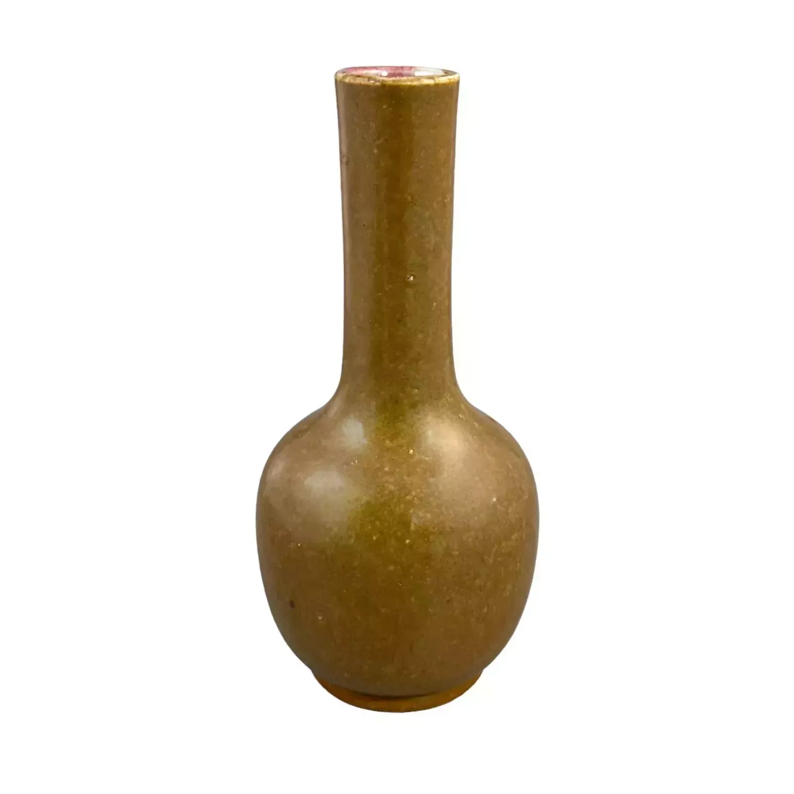 Antique Chinese 19th Century Brown Tea Dust Glaze Vase, Long Neck, Bulbous Belly