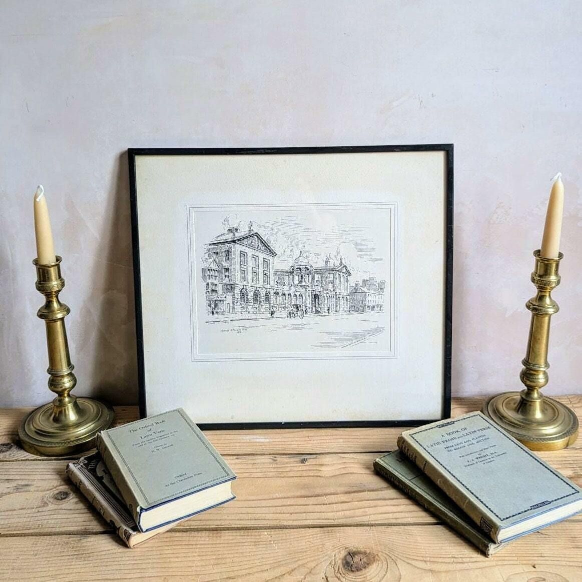 Antique Framed Print Of Queen's College Oxford By Sydney H Paviere Dated 1919