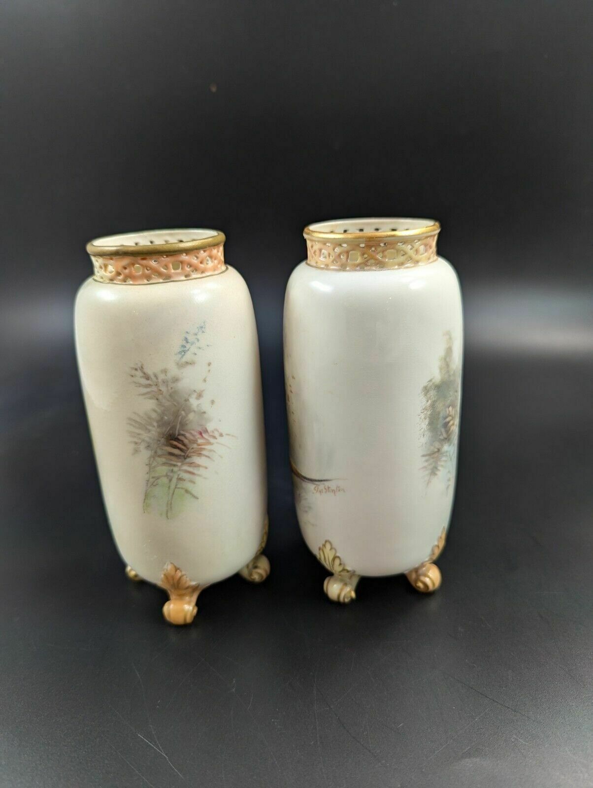 Pair Of Royal Worcester Vases With Painted Pheasants By James Stinton photo for sale