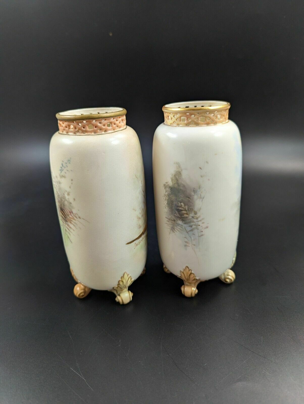 Pair Of Royal Worcester Vases With Painted Pheasants By James Stinton photo Home Decor